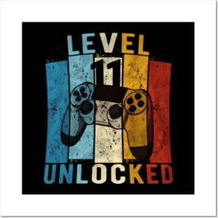 Level 11 Unlocked Video Gamer 11 Year Old 11th Birthday Posters and Art
